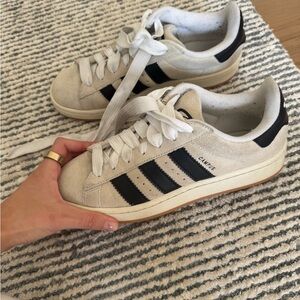 adidas Campus Suede Sneakers in Off-White with Black Stripes